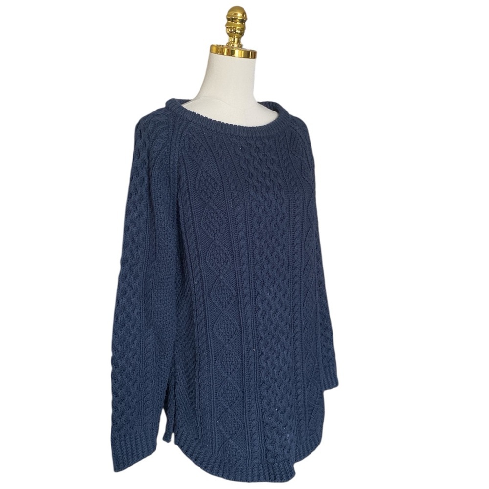 L.L.Bean Signature Women's Cotton Navy Fisherman Cable Knit Tunic Sweater Sz M - Picture 3 of 9